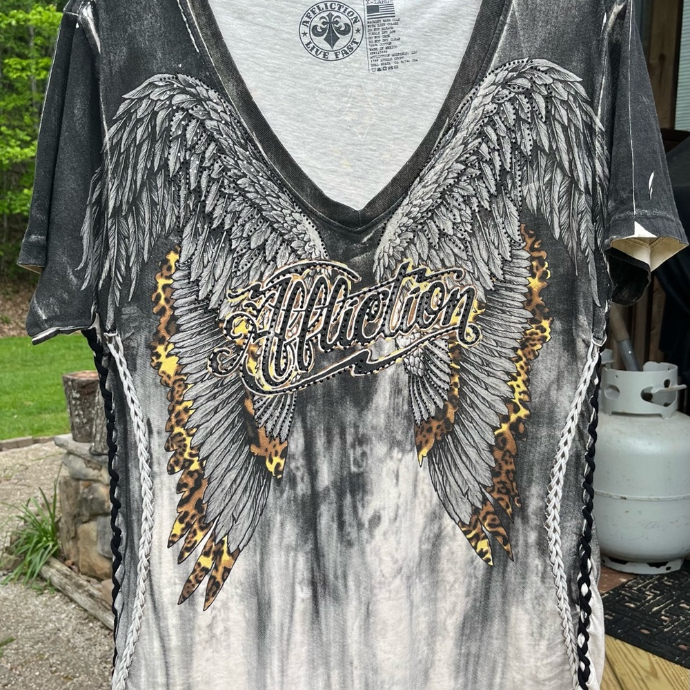 Affliction Black Sequin Flutter Sleeve Tee